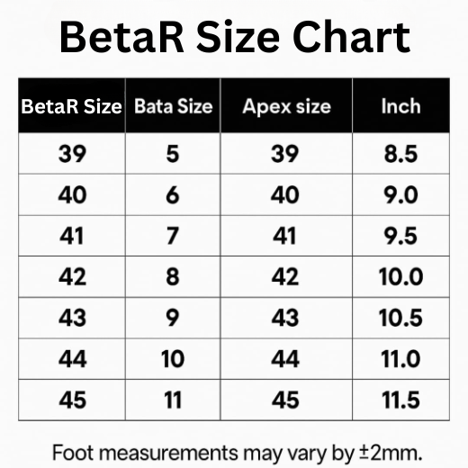Betar size chart